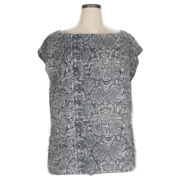 NEW Banana Republic X-Large Eyelash Tunic Blouse Fuzzy Gray Black Animal Print - Picture 3 of 13